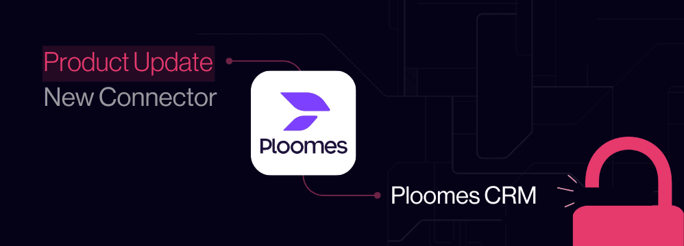 Ploomes CRM logo with sales data being exported to an analytics data warehouse